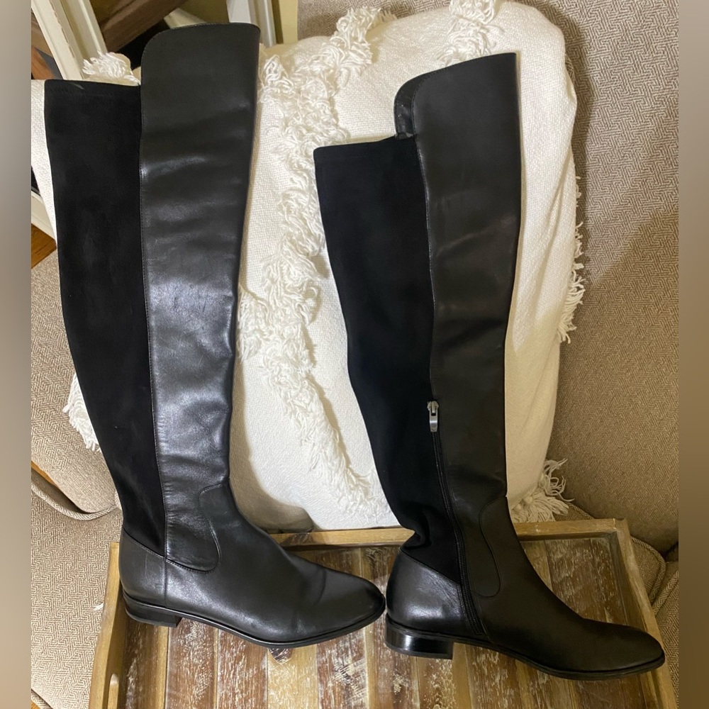 Via Spiga Sleek Black Over the Knee Boots